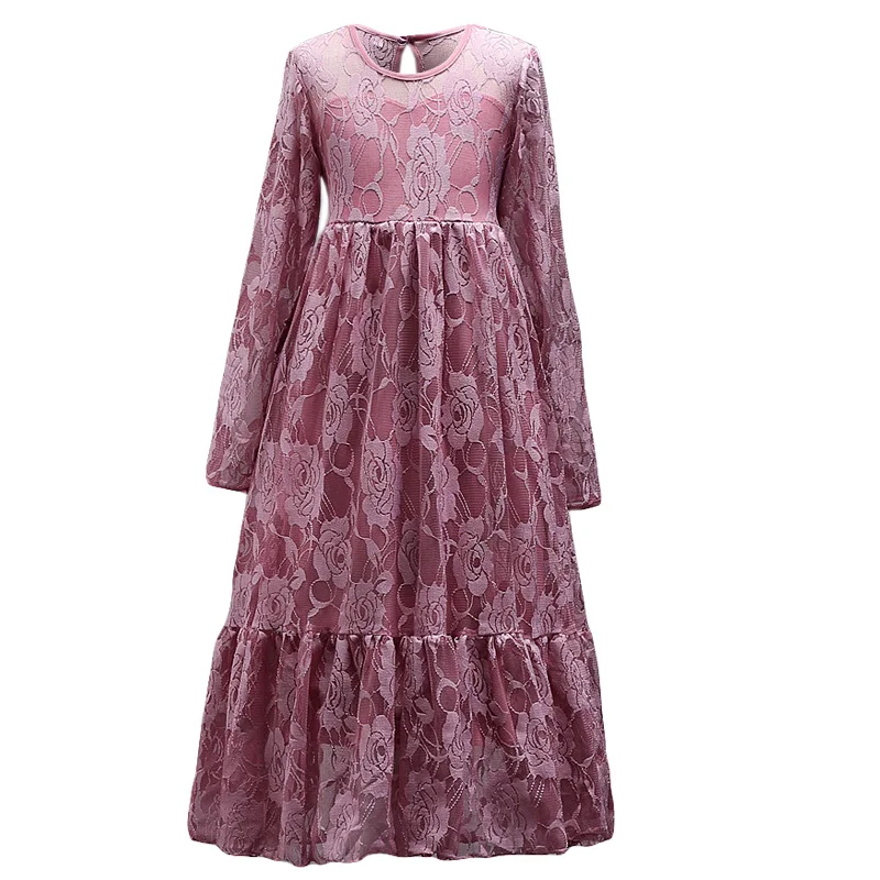 Элегантное кружевное платье принцессы с длинными рукавами для девочек Сезон