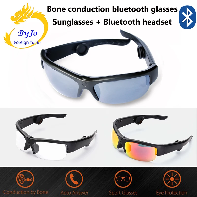 구매 골전도 블루투스 헤드셋 선글라스, 6B 음악 마이크 안경 헤드셋 3 가지 색상 렌즈 선물