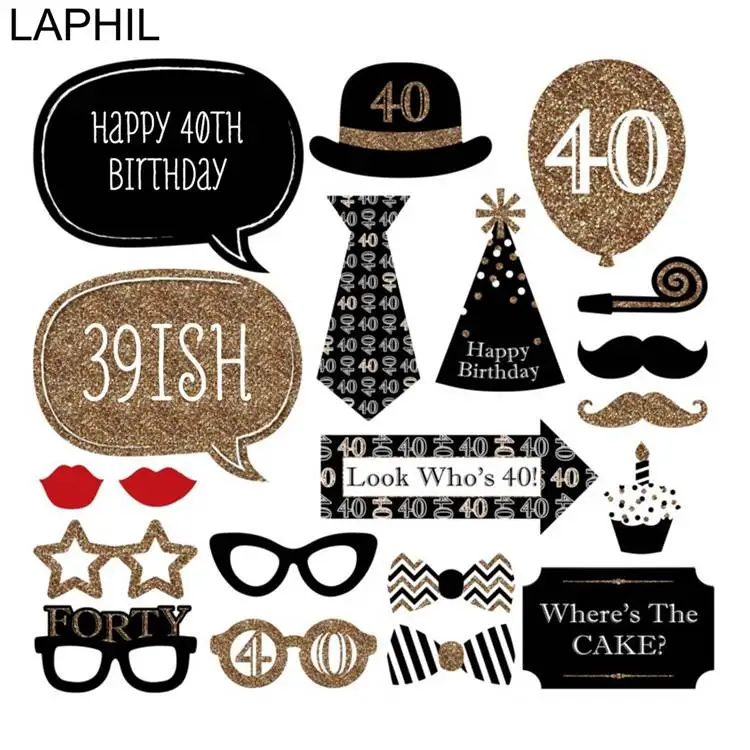 LAPHIL 40th Birthday Photo Booth Props Happy 40 Year Birthday Party Decorations Adult 40 Man Women Party Favors Photobooth Props