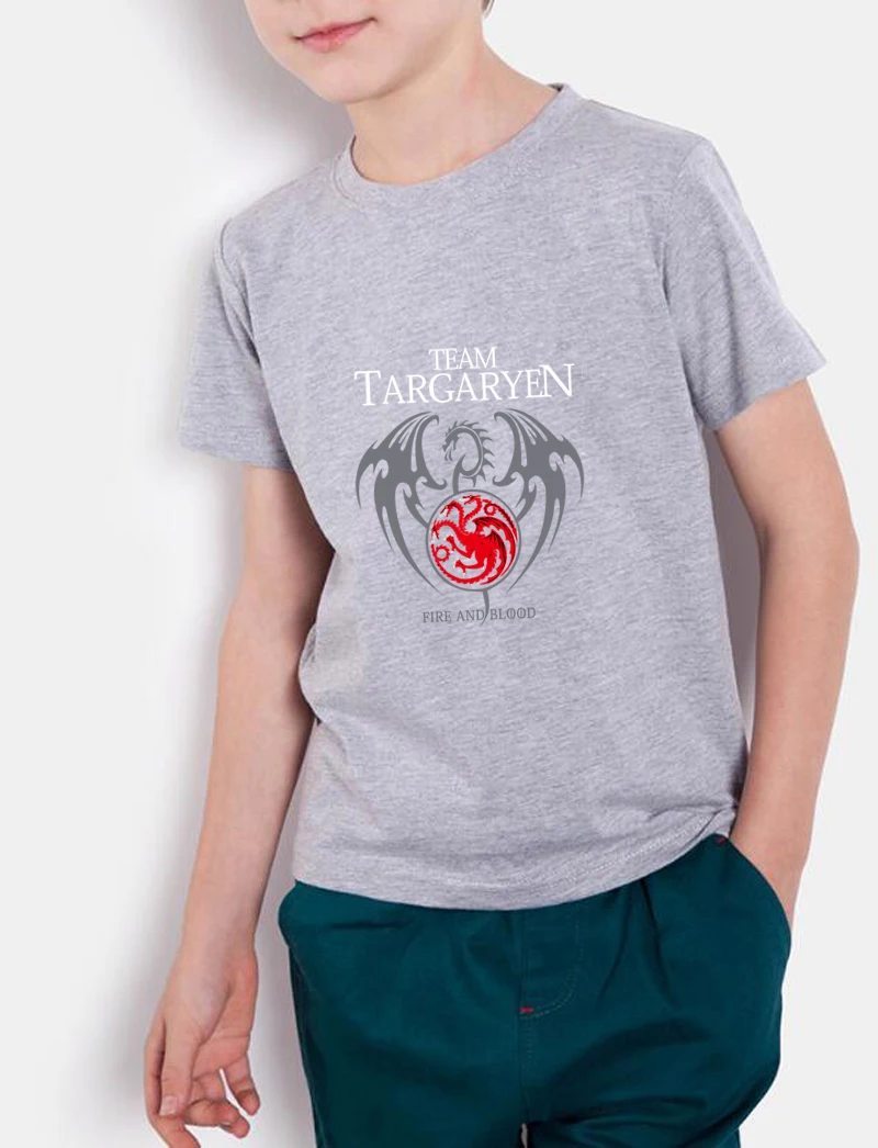 Новые модные футболки 2018 fire and blood детские повседневные топы с принтом Дом