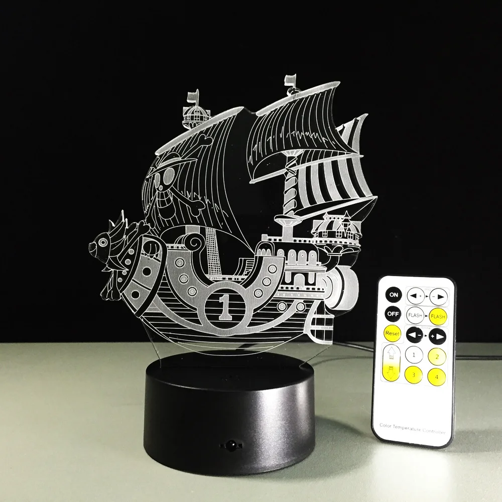 Ночник с пиратской лодкой 3D USB сенсорный выключатель и пульт дистанционного