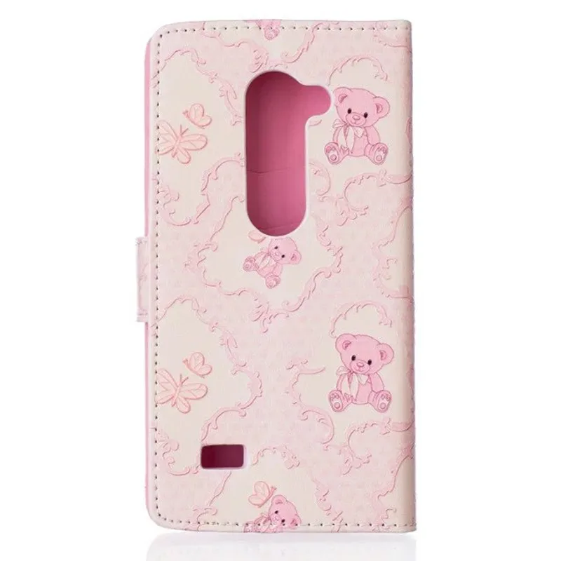 Fashion Teddy Bear Rose Flower Brand Flip Leather Wallet Phone Case For Coque LG Magna H502 F N Card Holders Stand Cover Fundas |
