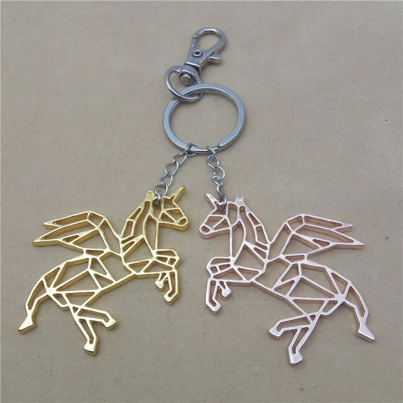 Elfin Trendy Flying origami Unicorn Key Chains Graduation Gift Geometric Accessories Jewelry Rings For Women Men | Украшения и