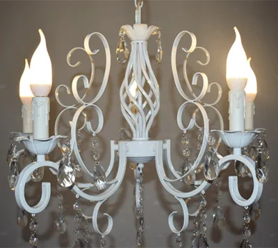 

Vintage Wrought Iron Crystal Chandelier White Ceiling lamp E14 Candle Lights Lighting Fixture