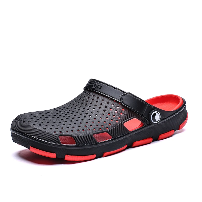 Crocse Comfortable Men Pool Sandals Summer Outdoor Beach Shoes men Slip On Garden Clogs Casual Water Shower Slippers Indoor - Цвет: black red
