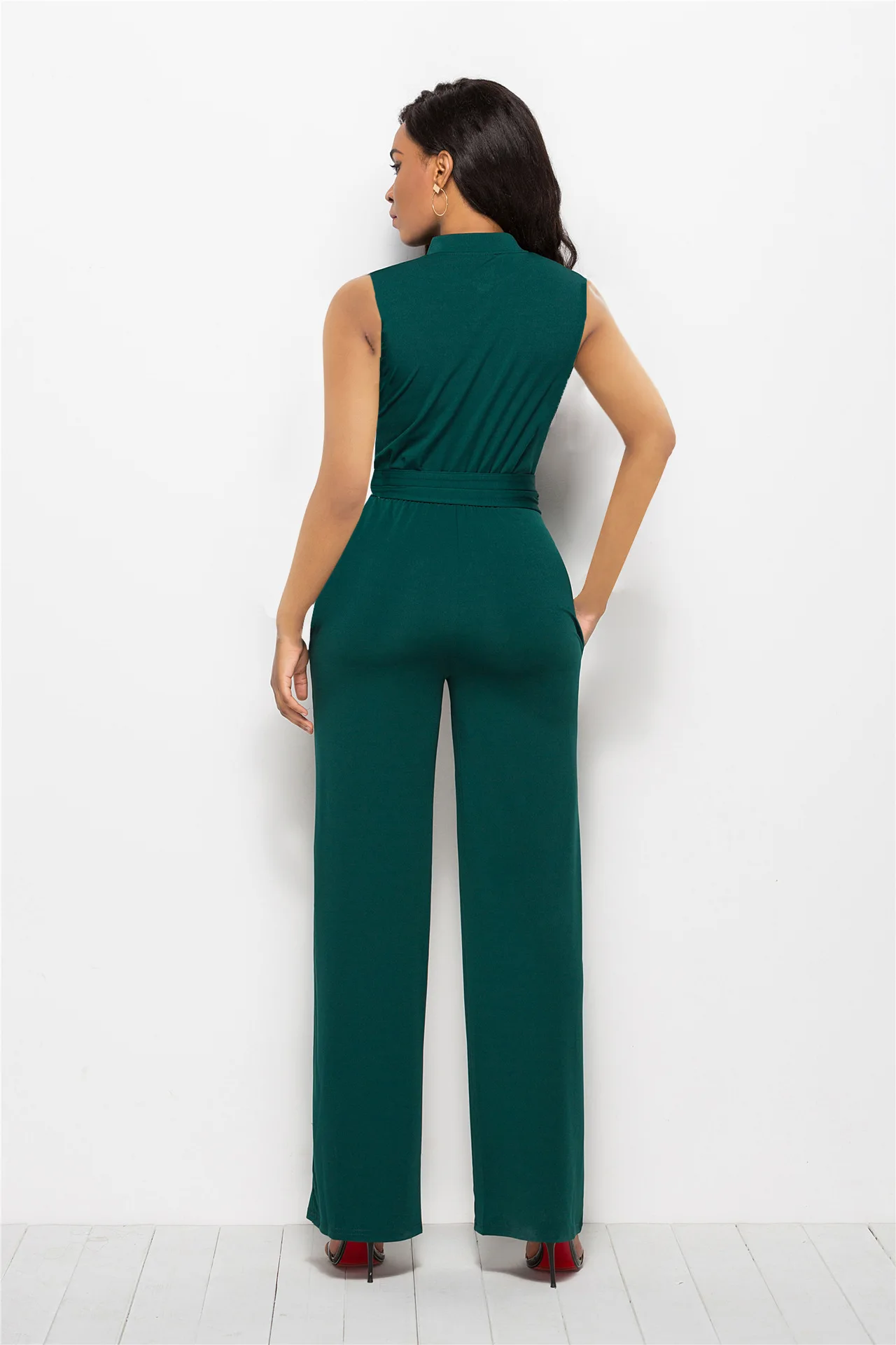 Комбинезон женский прямой без рукавов офисный ромпер с широкими штанинами и