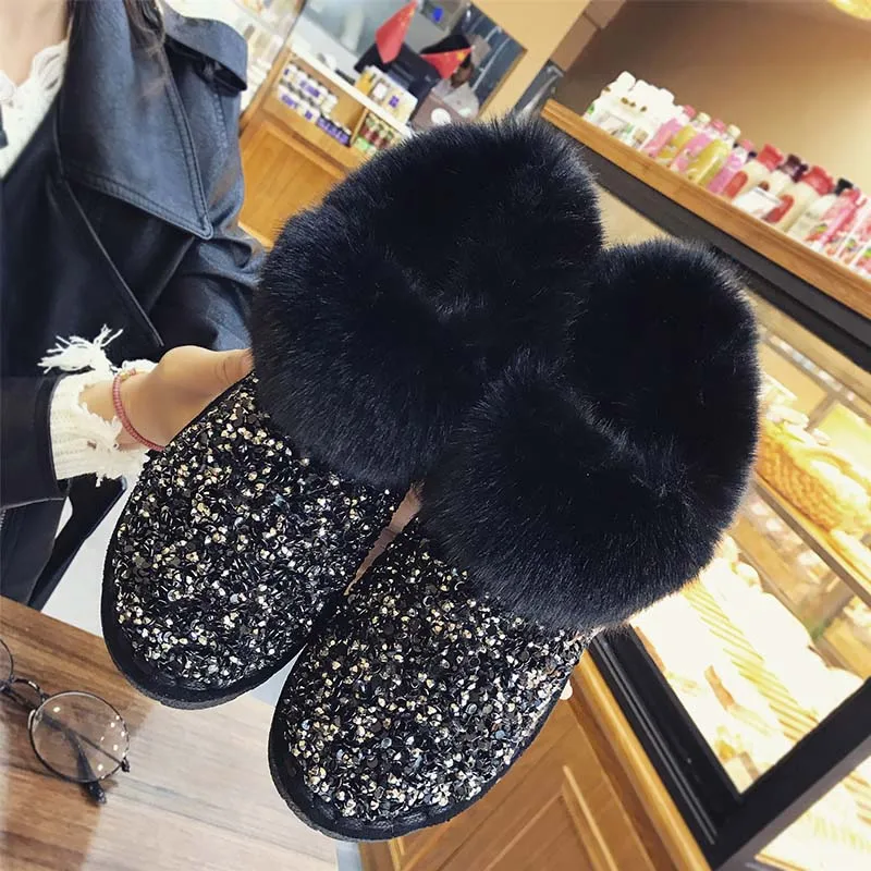 BomKinta/Дизайнерские женские ботинки на меху молнии с блестящими блестками | Обувь