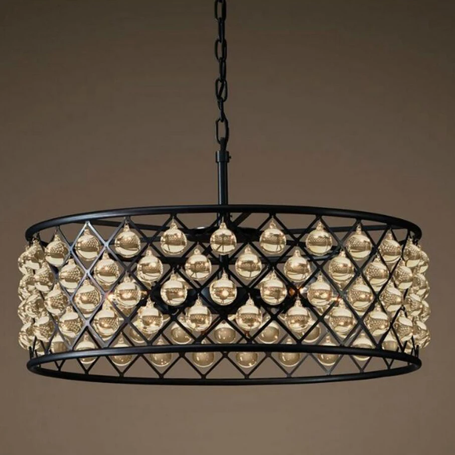 led e14 American Iron Crystal Black Clear Round Lustre Chandelier Lighting Suspension Luminaire Lampen For Foyer | Лампы и освещение