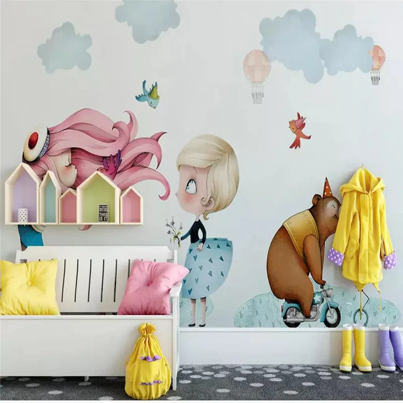 

Nordic minimalist hand-painted small beauty children's house wall professional production mural photo wallpaper