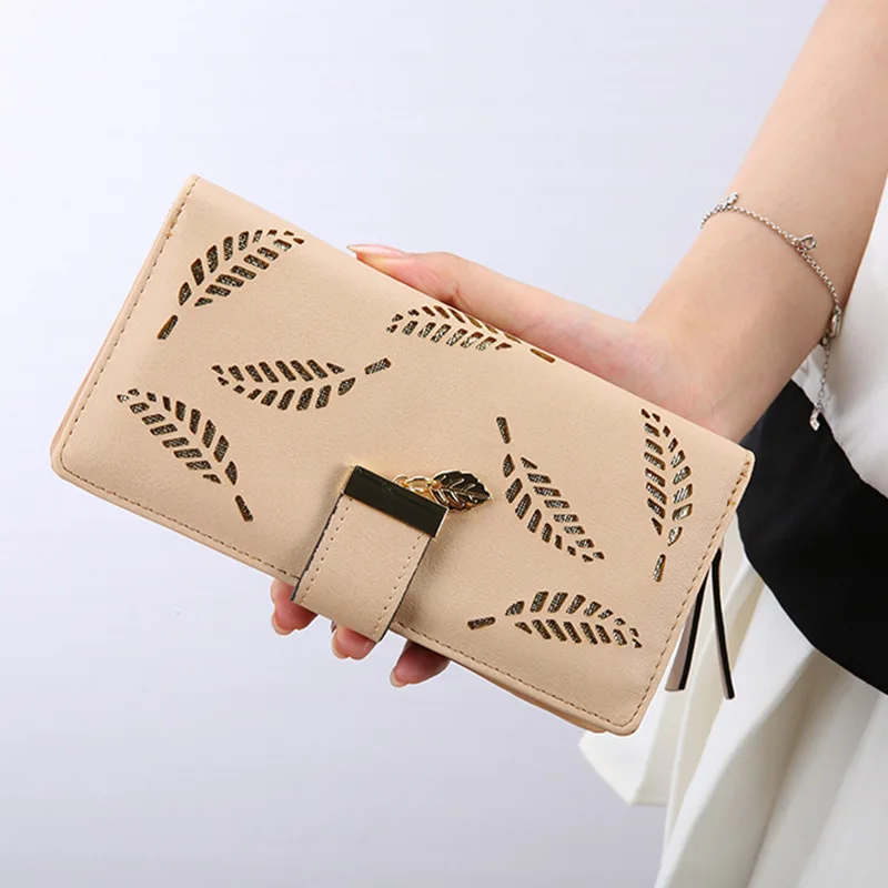 2018 бренд листья полый конверт Женский кошелек из мягкой искусственной кожи