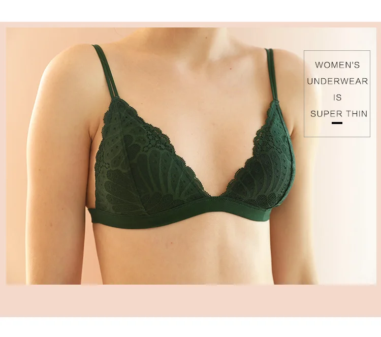 French Lace Underwear Thin Padded Push Up Bralette Translucent Sexy Pantie Small Boobs Comfortable Female Lingerie Wireless Cami