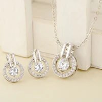 free shipping womens zircon round pendent choker chain necklace earrings wedding luxury jewelry set fashion leader choice
