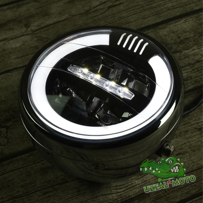 

Plating 6.9 inch Vintage motorcycle Headlight LED modification custom general Daytime running light yellow white Retro headlamp