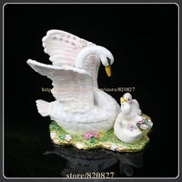 creative heavy duty pewter crystal enamel swan keepsake trinket box jewelry box swan family pewter metal figurine trinket box