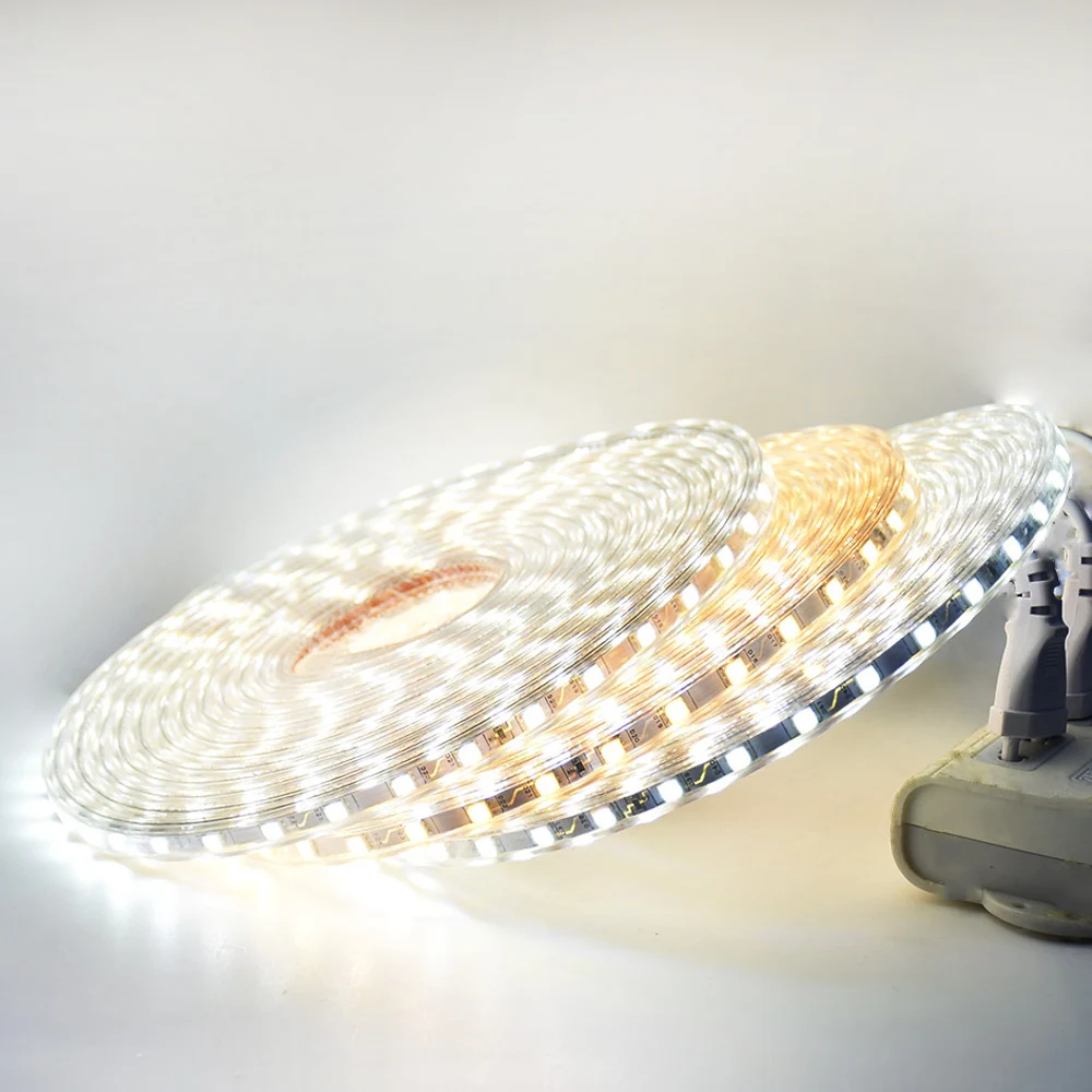 SMD 5050 AC220V Светодиодная лента гибкий свет 60 светодиодов/м водонепроницаемая
