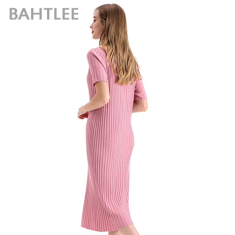 Свободные Повседневные вязаные платья-футляры BAHTLEE женское однотонное