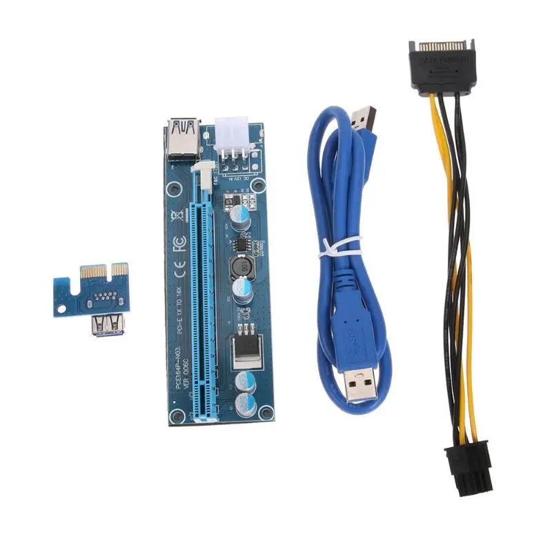 PCI-E 1X до 16X переходник адаптера+ USB 3,0 кабель 15Pin SATA до 6Pin IDE molex кабель питания низкая цена