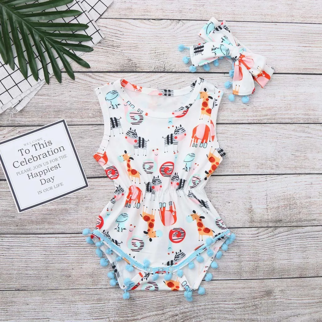 Newborn Baby Girl Romper Summer Clothes Flower Cartoon Print Tassel Jumpsuit Playsuit Sunsuit Costumes Outfits | Детская одежда и