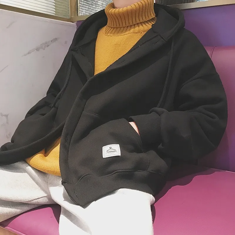 2018 корейский осенне зимний мужской модный простой кардиган с капюшоном пальто свободного покроя