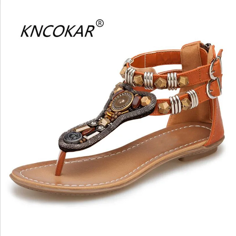 Летние новые женские модные стильные удобные простые сандалии KNCOKAR на молнии с