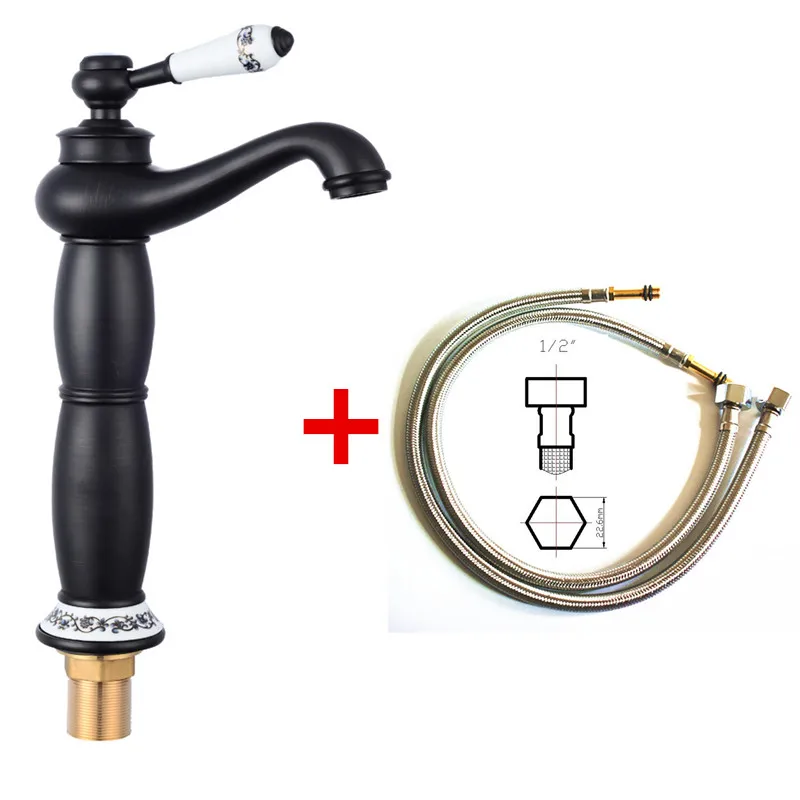 

Free shipping American style antique black copper cold and hot water bathroom faucet basin mixer with ceramic handle BFH265