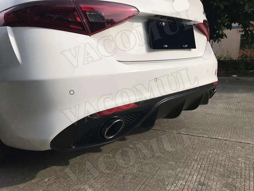 ПП черный задний спойлер для губ со стальным выхлопом для Alfa Romeo Giulia Стандарт- спортивный стиль защита Бампера