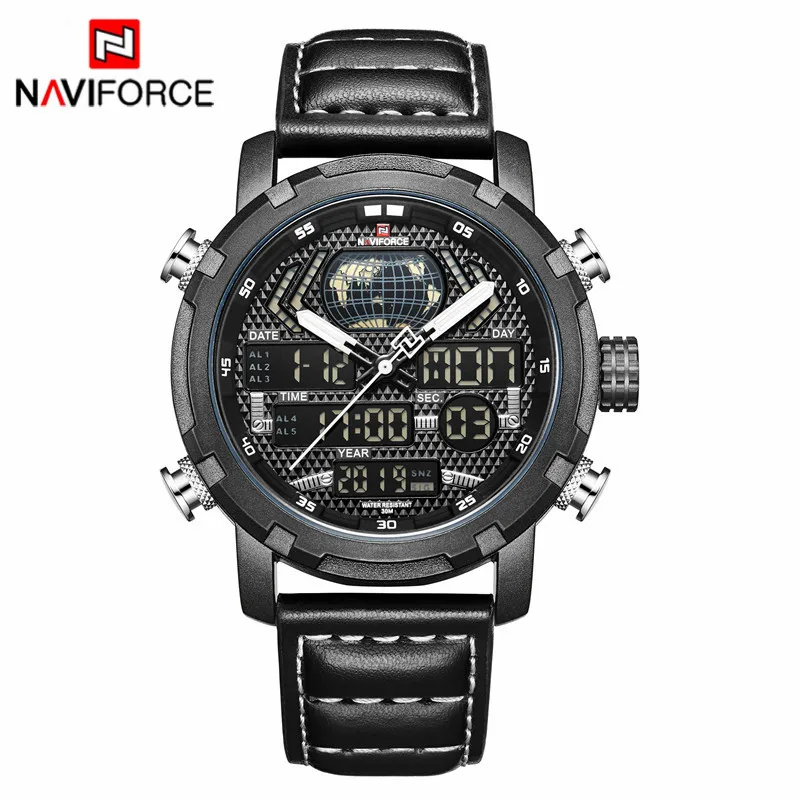 Black White NAVIFORCE Лидирующий бренд часы для мужчин модные светодиодный цифровой Кварцевые спортивные часы для мужчин кожа водонепроница - Цвет: Black White