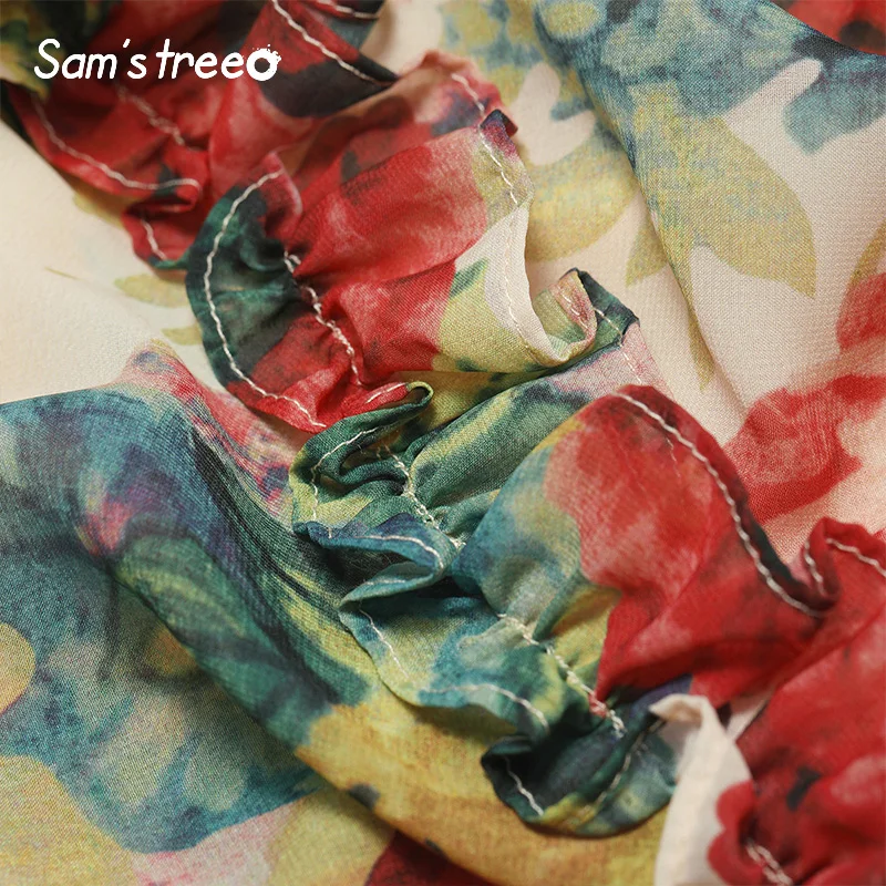 Samstree винтажное женское платье с открытыми плечами и ремнем, элегантное женское платье с цветочным принтом для вечеринки, летнее модное платье с оборками