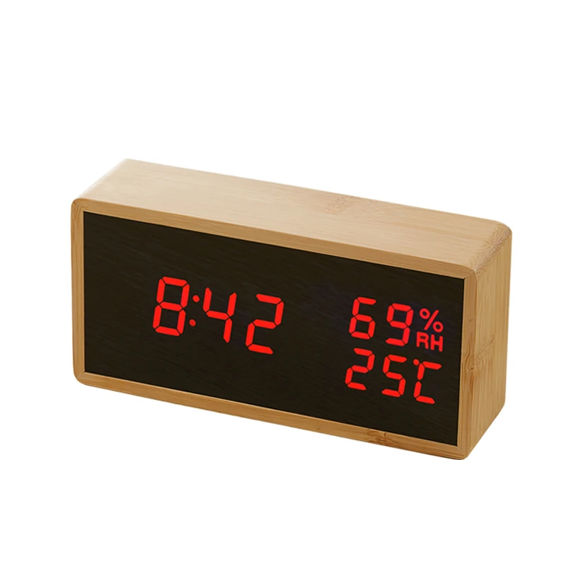 Red LED Alarm Clock Современный звуковой контроль светодиодный Деревянный Будильник часы Despertador Температура Влажность электронные настольные цифровые настольные часы - Цвет: Red LED Alarm Clock