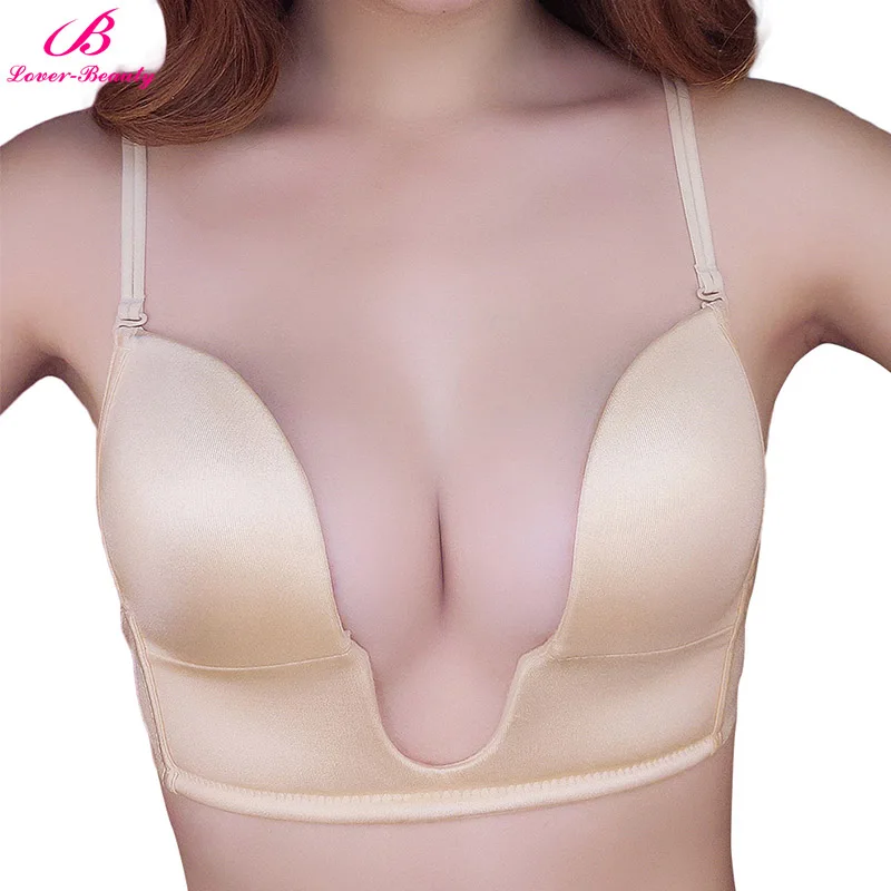 Nude Bra Lover-beauty бесшовный бюстгальтер с глубоким вырезом и чашечкой U пуш-ап, бюстгальтеры с открытой спиной, большие размеры, A-D, чашечки, бюстгальтеры, вечерние, сексуальные бюстгальтеры с глубоким v-образным вырезом - Цвет: Nude Bra
