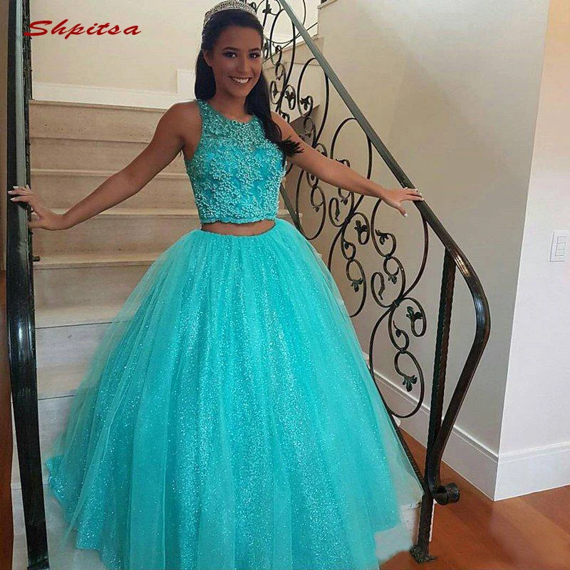 

Two Piece Quinceanera Dresses Ball Gown Beaded Prom Debutante Sixteen Sweet 16 Dress vestidos de 15 anos