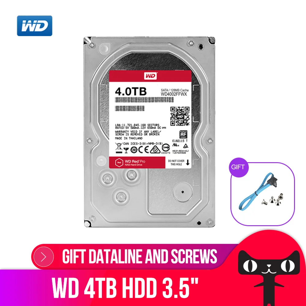 Диск Жесткий WD RED Pro 4 ТБ Сетевой накопитель 3 5 дюйма NAS красный диск 7200 об/мин 256 Мб
