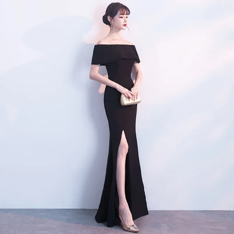 black B Элегантное платье Cheongsam для сцены, длинное платье, Vestidos, брюки, Ципао вечернее платье, Классические Вечерние платья, большие размеры 3XL - Цвет: black B