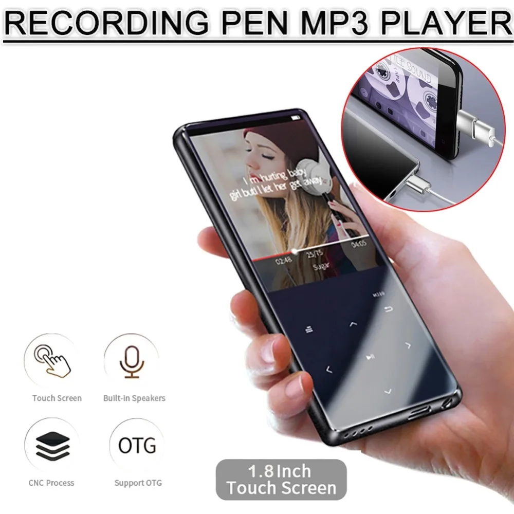 Лидер продаж OTG mp3 плеер диктофон Bluetooth 4 2 сенсорный экран 1 8 дюйма мини HIFI 5D MP3