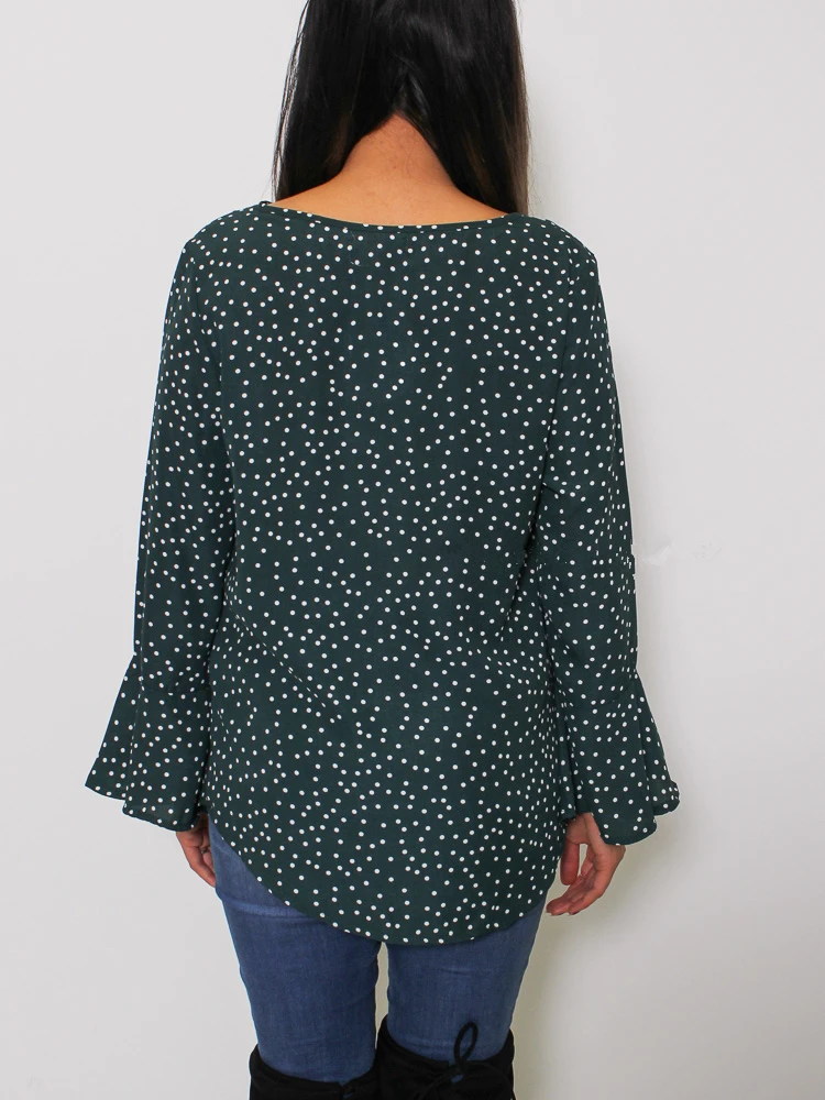 AVODOVAMA M Women Blouses 2019 Spring Casual Polka Dot Slim Shirts Sexy V Neck Long Sleeve Fashion Flare Ruffles Tops |