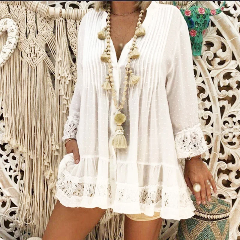 Блузка женская шифоновая однотонная с воротником стойкой и V образным