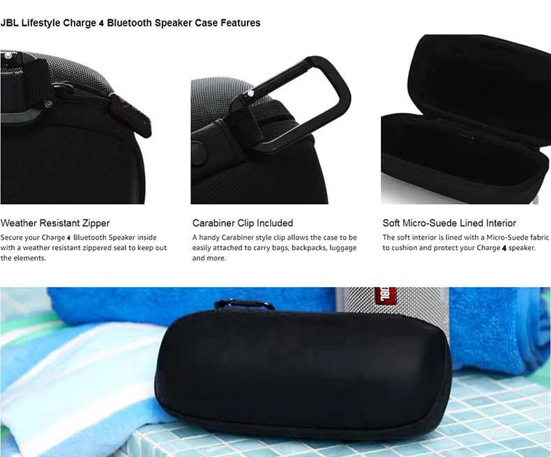 Чехол для переноски JBL Charge 4, Bluetooth, Портативная колонка, прочный корпус из ЭВА с застежкой на молнии и карабином, стильный зажим для зарядки 4