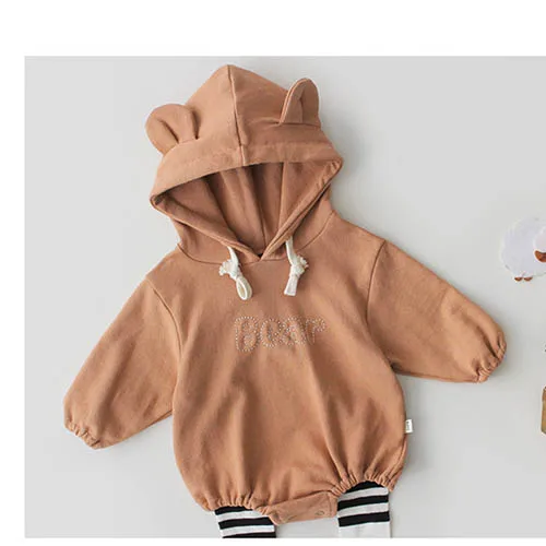 Khaki Модный милый комбинезон с капюшоном для новорожденных; одежда для малышей в Корейском стиле; Детский комбинезон; детская одежда; одежда для малышей; ползунки - Цвет: Khaki