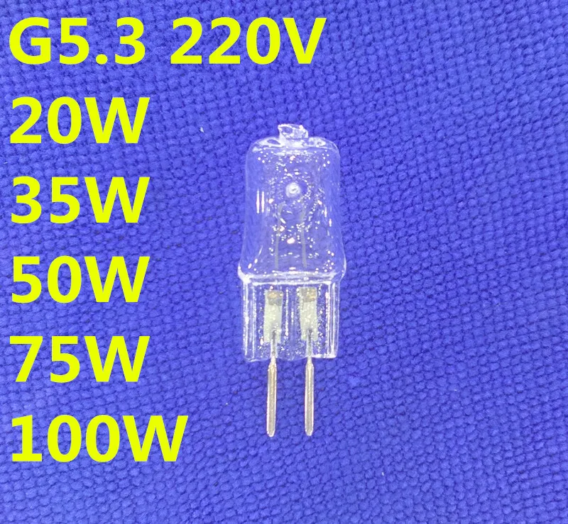 5 шт. галогенная лампа g5.3 220v 100 Вт 75 Вт, 50 Вт, 35 Вт 20 Вт машина рабочий светильник лампочка 220v g5.3 галогенная лампа