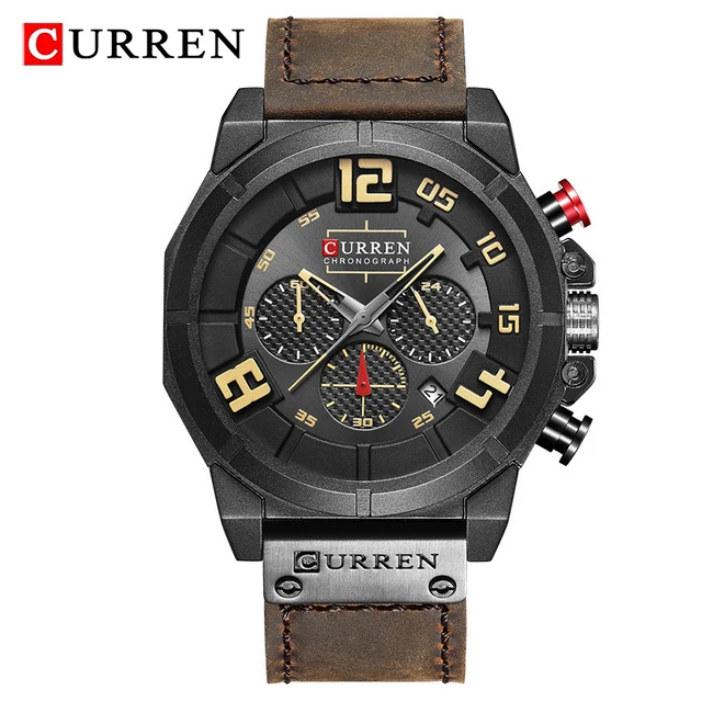 Dark Brown CURREN Модные повседневные мужские часы водонепроницаемые военные спортивные часы мужские кожаные кварцевые часы для мужчин часы Relogio Masculino - Цвет: Dark Brown