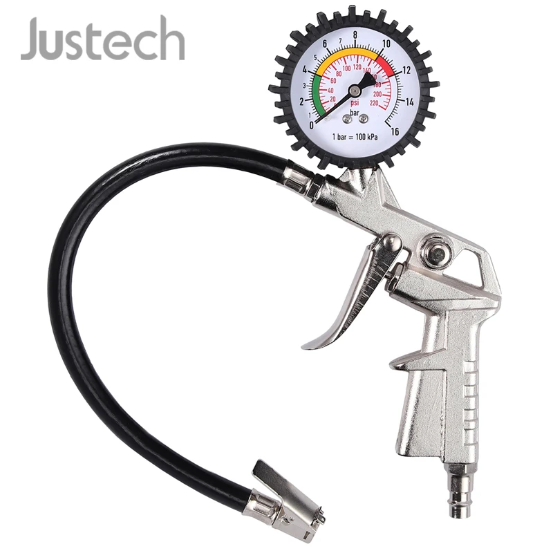 

Justech Car Tire Pressure Gauge Tyre Inflator Gauge Gun 16 BAR Air Compressor For Truck, Farm, Van, Car, Motor Bike Tire Tool