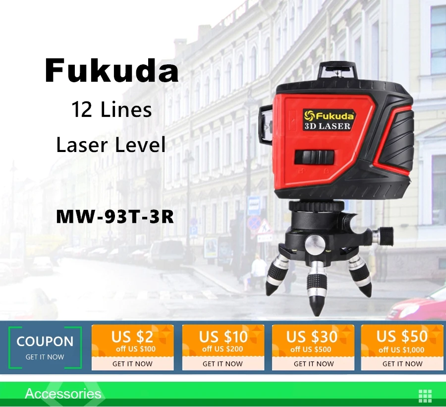 Бренд Fukuda 12 линий 3D MW-93T-3R лазерный уровень самонивелирующийся 360 горизонтальный и вертикальный крест супер мощный красный лазерный луч