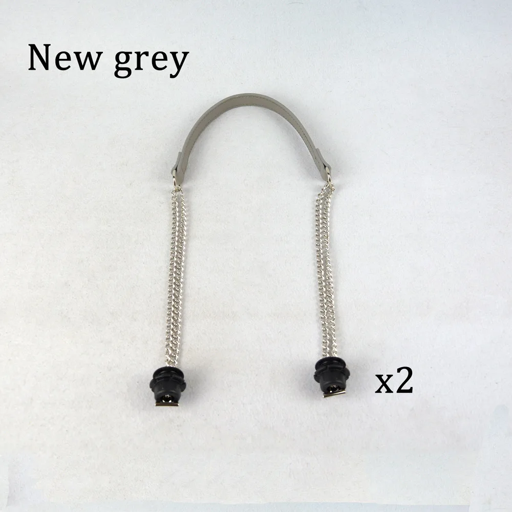 New Grey Huntfun/Новинка, 1 пара, Obag, серебряная, длинная, Двойная Цепочка, с пряжкой, ручки с черным винтом, для Obag, EVA, женская сумка, сумка через плечо - Цвет: New Grey