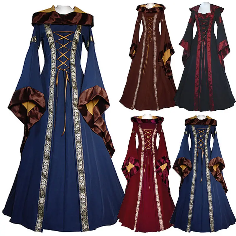 Hirigin Для женщин средневековый Dress2017 со шнуровкой новые Винтаж Стиль готическое
