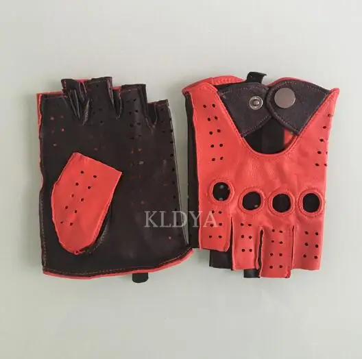 black red KLDYA брендовые весенние женские кожаные перчатки Модные брендовые черные красные перчатки для вождения без пальцев для спортзала женские перчатки из сафьяна - Цвет: black red