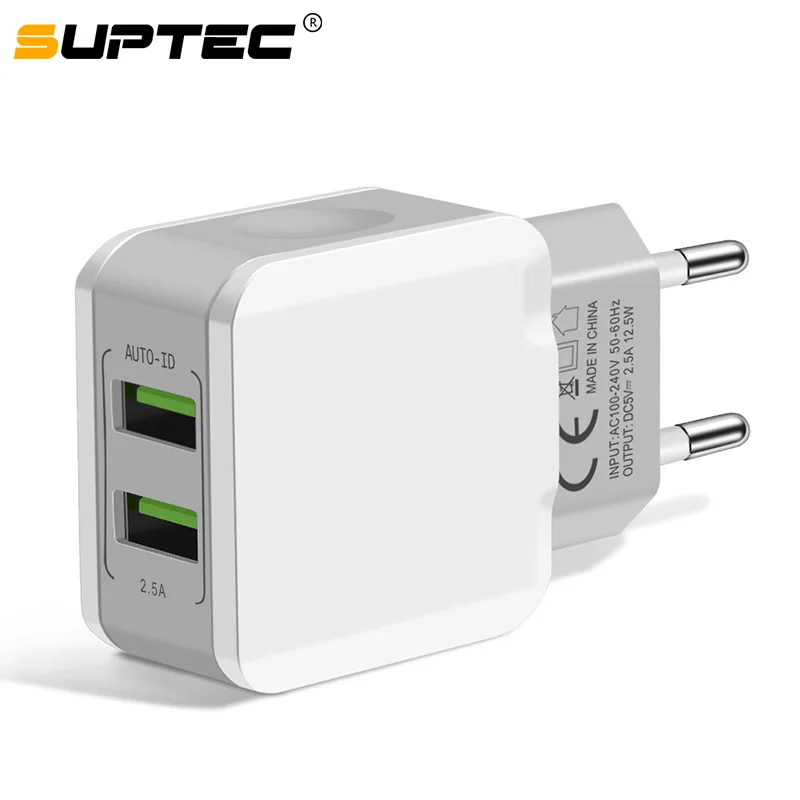 SUPTEC 5V 2.4A двойное зарядное устройство USB для IPhone 8 Plus 6 7 X Xs Max XR быстрое настенное