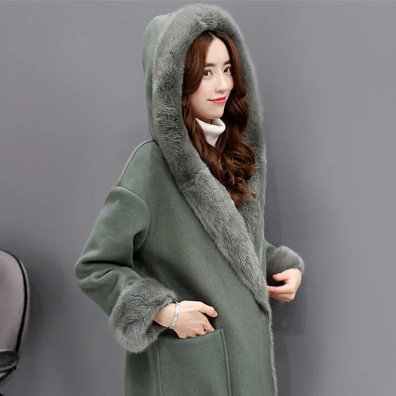 Женская длинная бархатная куртка EORUTCIZ зимняя Толстая теплая с капюшоном в