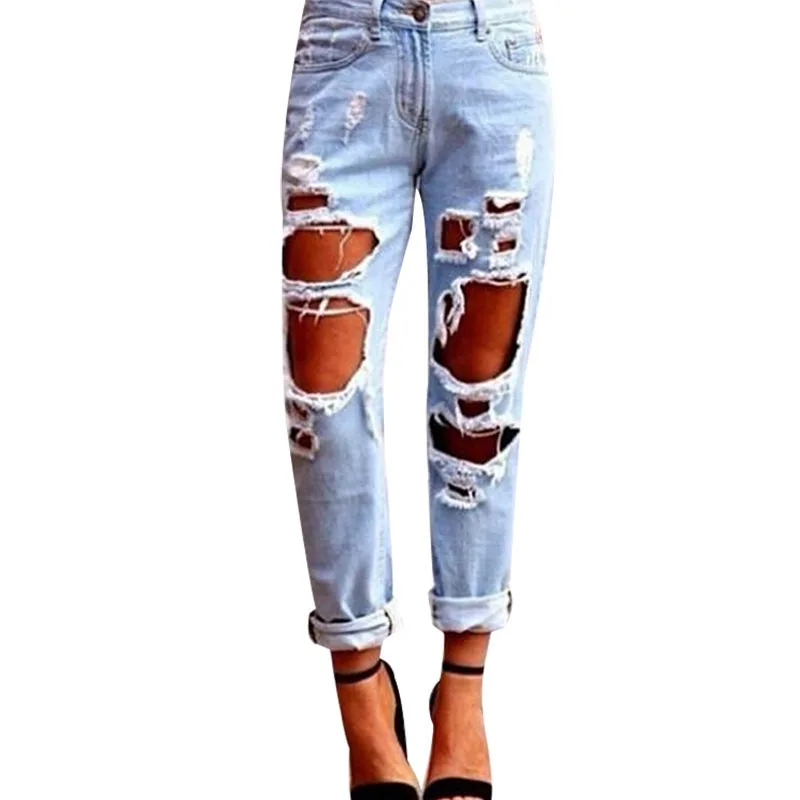 MOBTRS джинсы с большими дырками для женщин популярные свободные Qomen's больших