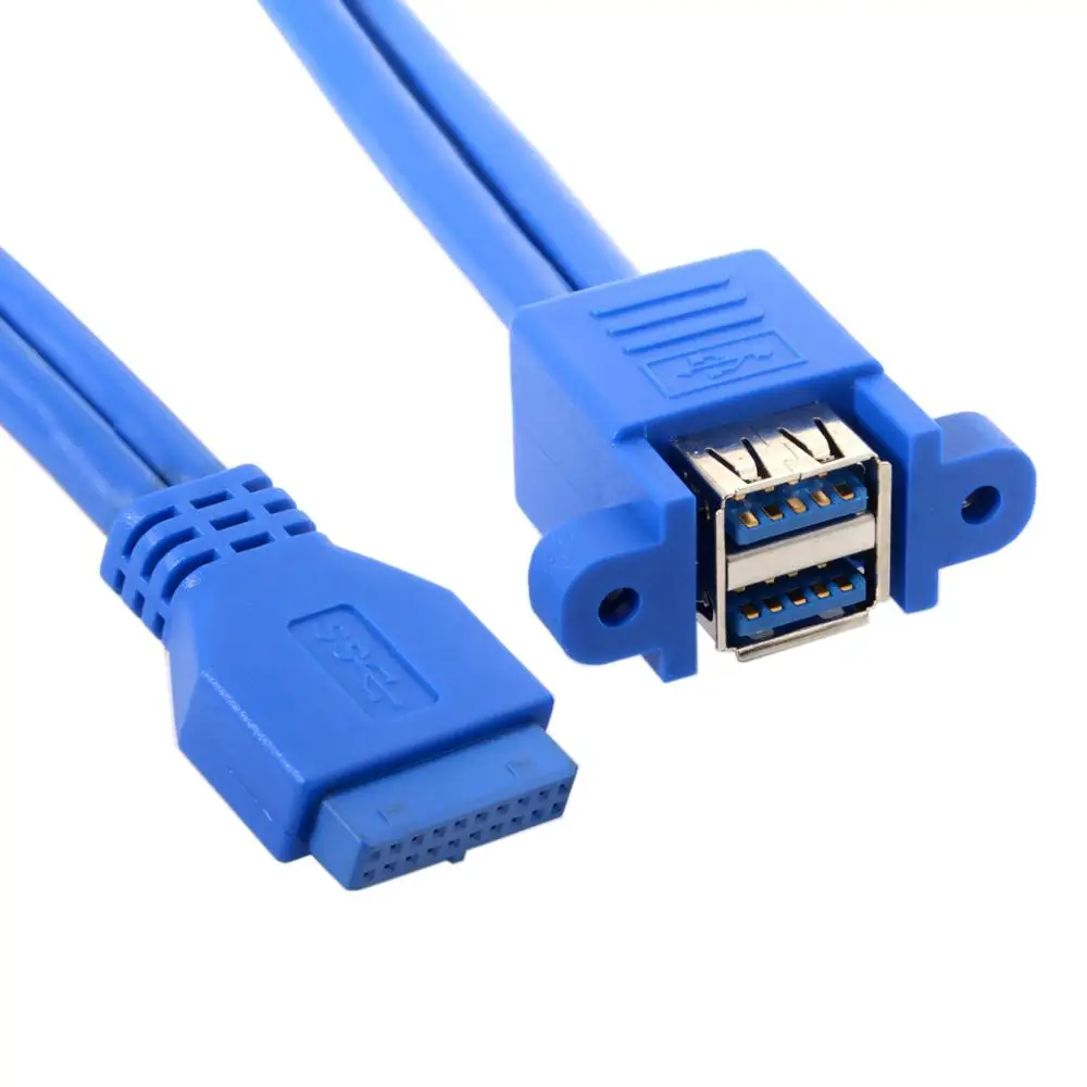 

50 см двойной USB 3,0 A женский 2 порта к usb 3,0 20pin 20-контактный Женский адаптер для материнской платы двойной кабель адаптер с отверстием для винта