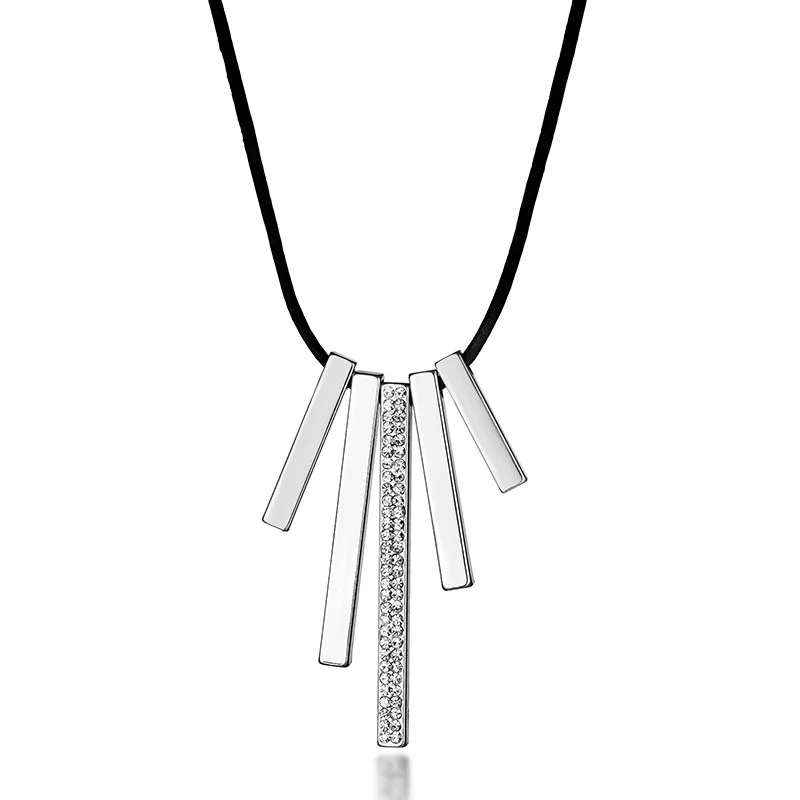 Silver Новинка, модное золотое ожерелье с кристаллами для женщин, черный воск, кожаный шнур, колье, ювелирное изделие, массивное ожерелье, вечерние, подарок - Окраска металла: Silver
